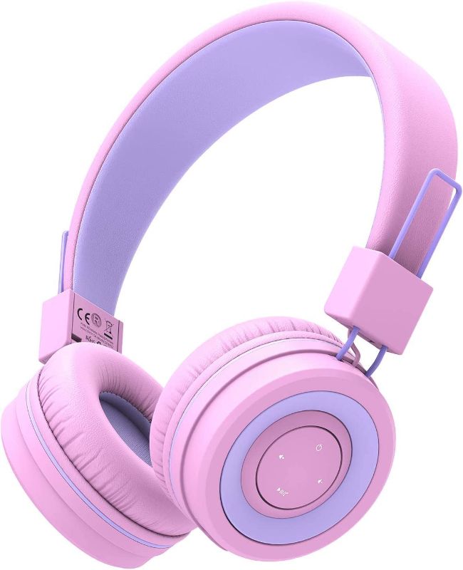 Photo 1 of iClever BTH02 Kids Headphones, Kids Wireless Headphones with MIC, 22H Playtime, Bluetooth 5.0 & Stereo Sound, Foldable, Adjustable Headband, Childrens Headphones for iPad Tablet Home School, Pink