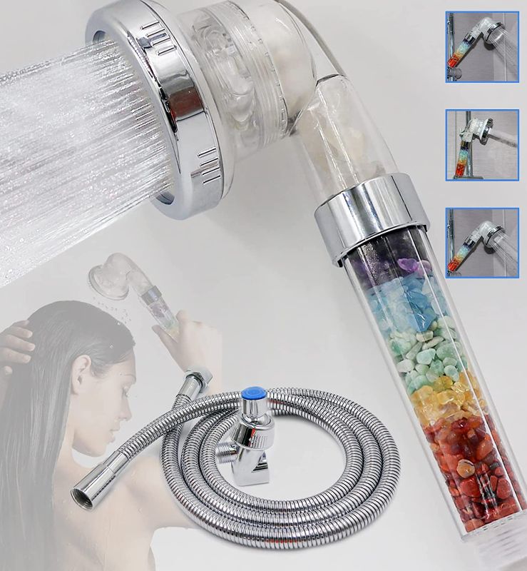 Photo 1 of Chakra Crystal Shower Head. Natural Gemstones. Healing Crystals. Water Purification. Mineralization. Ph Balance. Healing Energy. 7 Stones. Water Filtering. Bathroom (Set: Shower Head+Hose+Bracket)