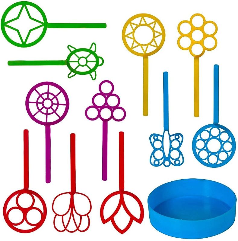 Photo 1 of Neliblu Bulk Bubble Wand Set Bubbles Wand Assortment Party Favor Set Of 11 Assorted Shapes And Colors Plus A Convenient Bubble Solution Tray

