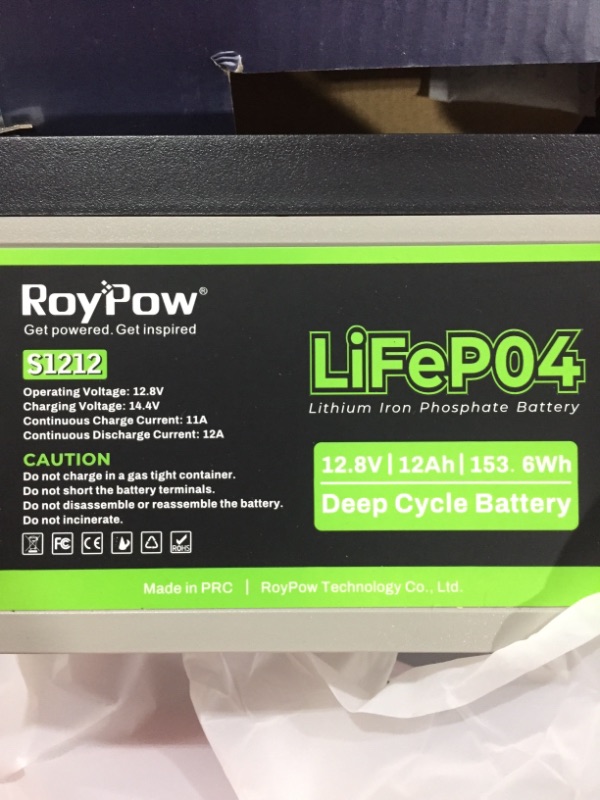 Photo 3 of 12V 12Ah Deep Cycle LiFePO4 Battery, RoyPow 12 volt Rechargeable Lithium Iron Phosphate Battery with low-temperature cut-off, 3500~8000 Cycles for Kid Scooters, Solar System, Fish Finder, RV
