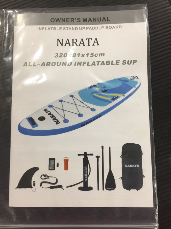 Photo 1 of NARATA Inflatable Stand Up Paddle Board for All Skill Levels with Paddle Holder, Action Mount, 5 Grab Handles, 11 D-Rings, Waterproof Bag, Fins, Paddle, Pump, Leash, Repair Kit, Backpack