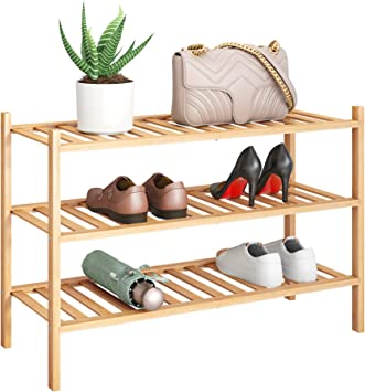 Photo 1 of 3-Tier Bamboo Shoe Rack Premium Stackable Shoe shelf Storage Organizer For Hallway Closet Living Room Entryway Organizer (Natural Bamboo)
