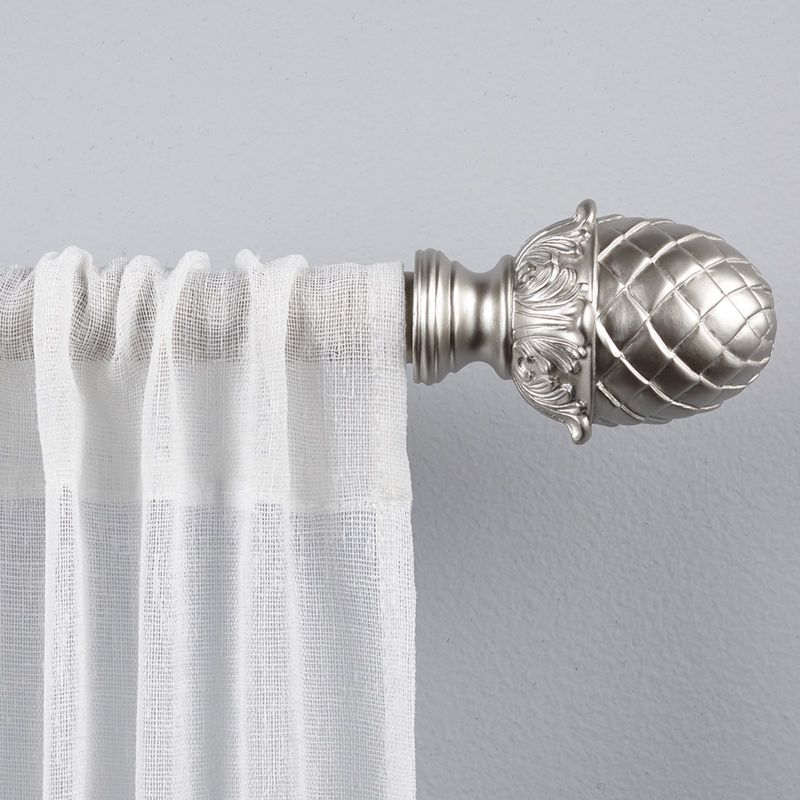 Photo 1 of Acorn 66 in. - 120 in. Adjustable 1 in. Single Curtain Rod Kit in Matte Silver with Finial
