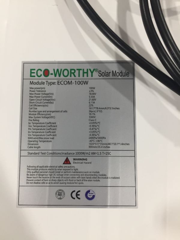 Photo 4 of ECO-WORTHY 100 Watt Solar Panel 12 Volt Monocrystalline Solar Panel High Efficiency Module RV Marine Boat Caravan Off Grid