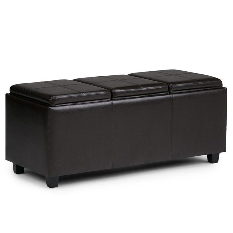 Photo 1 of Avalon 42 Inch Wide Contemporary Rectangle Storage Ottoman in Tanners Brown Faux Leather - Simpli Home INT-AXCAVA-OTTBNCH-02
