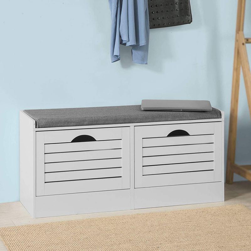 Photo 1 of Haotian FSR62-W, White Storage Bench with 2 Drawers & Padded Seat Cushion, Hallway Bench, Shoe Cabinet, Shoe Bench
