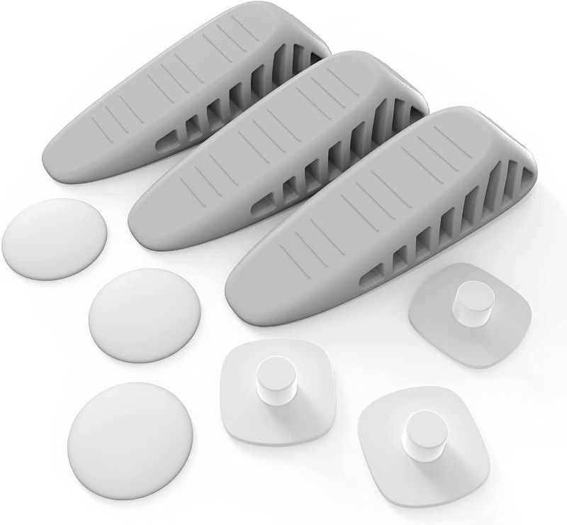 Photo 1 of ALBEN Rubber Door Stopper Set - (Gray, 3 Pack) for All Flooring Types - 3 Heavy Duty Rubber Door Stops with 3 Silicone Wall Protectors and Convenient Door Storage