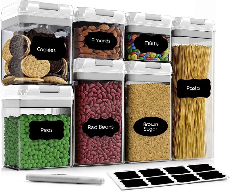 Photo 1 of Airtight Food Storage Container Set-CINEYO-7 Piece Set Clear Plastic Canisters For Cereal, Flour with Easy Lock Lids, for Kitchen Pantry Organization and Storage, Include Labels and Marker (White)