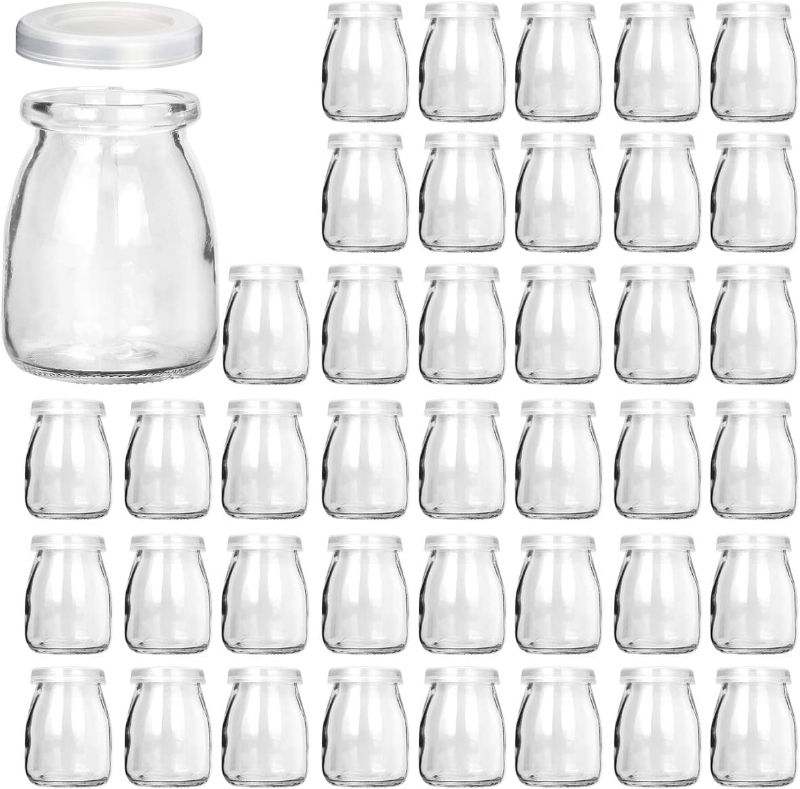 Photo 1 of Glass Jars, KAMOTA 40 PACK 4 oz Clear Yogurt Jars With PE Lids, Glass Pudding Jars Yogurt Jars Ideal for Jam, Honey, Wedding Favors, Shower Favors (150ml)