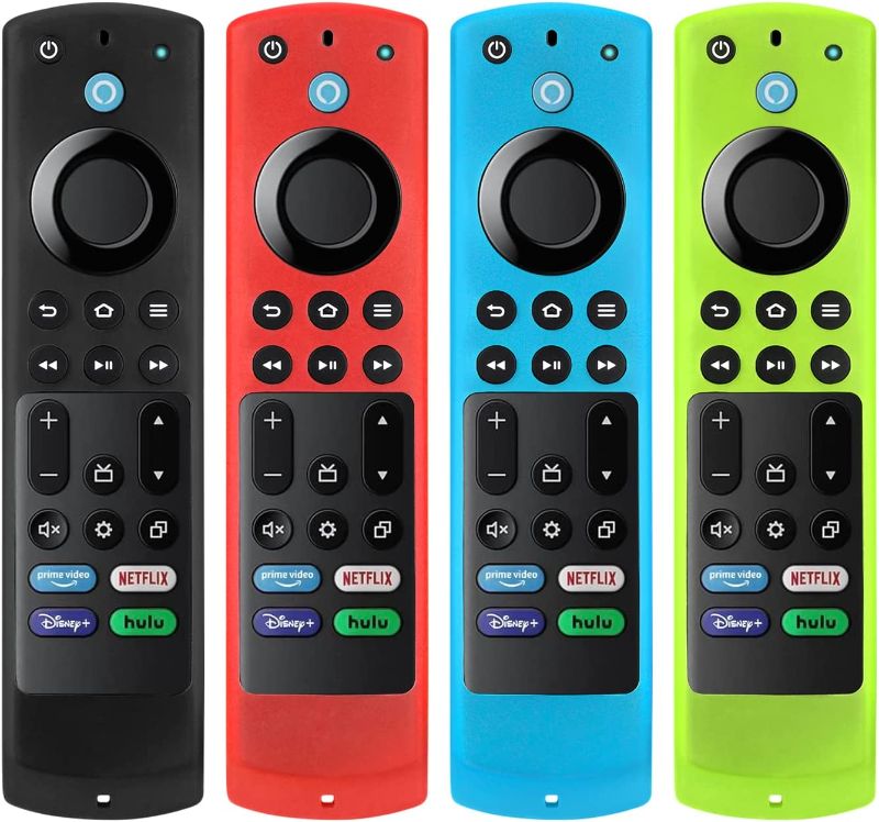 Photo 1 of 4 Pack Silicone Case for FirTV 4-Series/FirTV Omni Series/Toshiba FirTV/Insignia FirTV Edition Remote Control for 2021 Stick Voice Remote Protective Cover Skin Sleeve - Black Red Blue Green