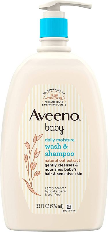 Photo 1 of Aveeno Baby Daily Moisture Gentle Bath Wash & Shampoo with Natural Oat Extract, Hypoallergenic, Tear-Free & Paraben-Free Formula for Sensitive Hair & Skin, Lightly Scented, 33 fl. oz