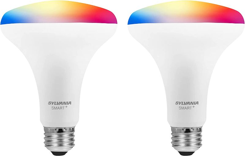 Photo 1 of SYLVANIA Bluetooth Mesh LED Smart Light Bulb, One Touch Set Up, BR30 65W Replacement, E26, RGBW Full Color & Adjustable White, Works with Alexa Only - 2 PK (75762)