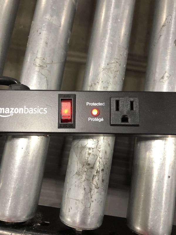 Photo 3 of Amazon Basics Heavy Duty Metal Surge Protector Power Strip with Mounting Brackets - 12-Outlet, 600-Joule (15A On/Off Circuit Breaker)