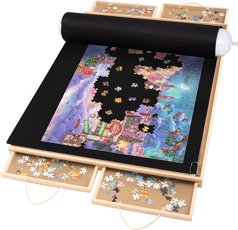 Photo 1 of Lavievert Wooden Jigsaw Puzzle Table Puzzle Plateau Puzzle Board with Smooth Fiberboard Work Surface, 4 Removable Storage & Sorting Drawers, Puzzle Mat Set for Puzzles Up to 1,500 Pieces