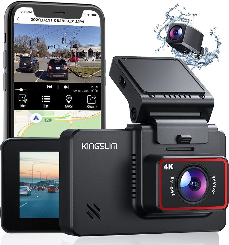 Photo 1 of Kingslim D4 4K Dual Dash Cam with Built-in WiFi GPS, Front 4K/2.5K Rear 1080P Dual Dash Camera for Cars , 3" IPS Touchscreen 170° FOV Dashboard Camera with Sony Starvis Sensor, Support 256GB Max