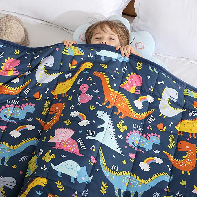 Photo 1 of Haowaner Minky Kids Weighted Blanket 5lbs 36 x 48 inches, Soft Kids and Toddler Comforter Great for Calming and Sleeping, Child Bed Size, Dinosaur-Blue
