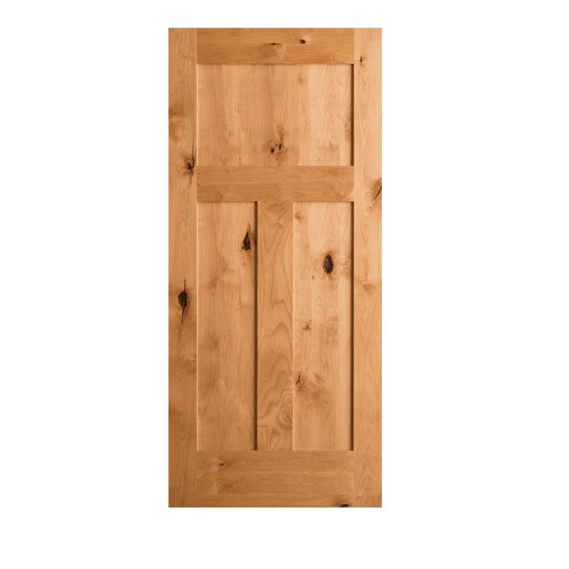Photo 1 of 24 in. x 80 in. Krosswood Craftsman 3-Panel Shaker Solid Wood Core Rustic Knotty Alder Interior Door Slab
