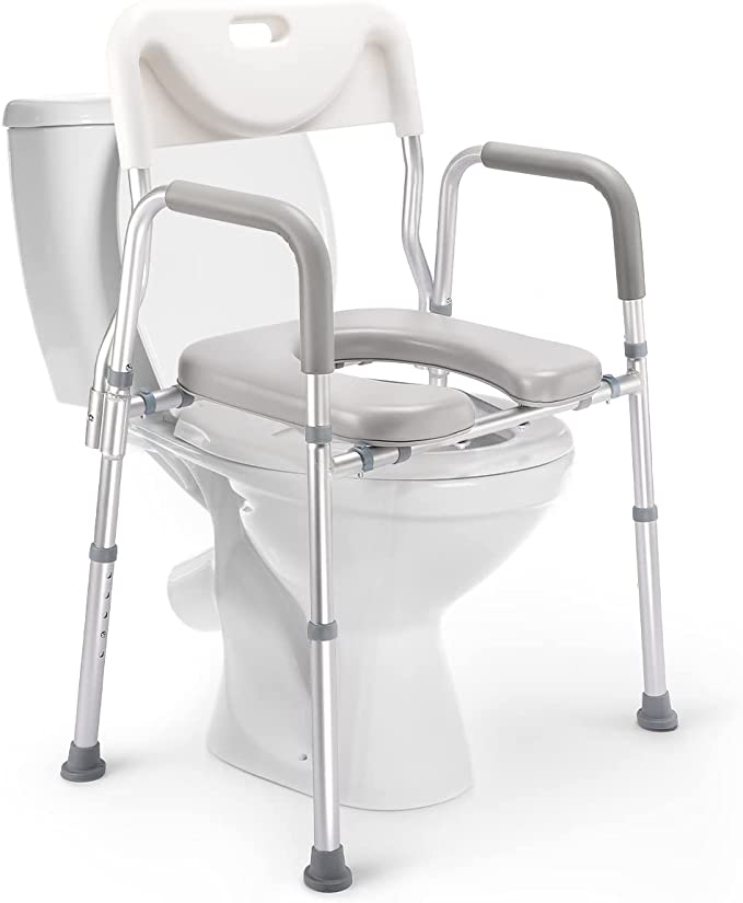 Photo 1 of AUITOA 4-in-1 Raised Toilet Seat with Handles and Back, 300lb Medical Bedside Commode Chair, Adjustable Toilet Safety Frame, Shower Chair for Seniors, Handicap, Pregnant, with Collapsible Basin
