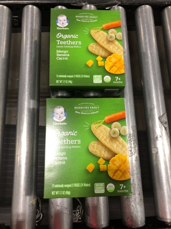 Photo 4 of Gerber Snacks for Baby Teethers, Organic Gentle Teething Wafers, Mango Banana Carrot, 1.7 Ounce, 12 Count Box
2 PACK EXPIRES SEPT 28 2022