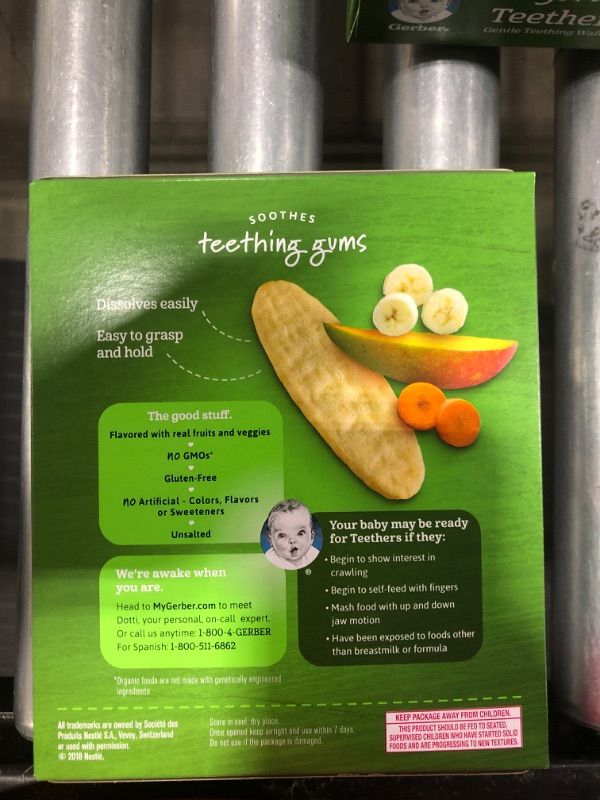 Photo 3 of Gerber Snacks for Baby Teethers, Organic Gentle Teething Wafers, Mango Banana Carrot, 1.7 Ounce, 12 Count Box
2 PACK EXPIRES SEPT 28 2022