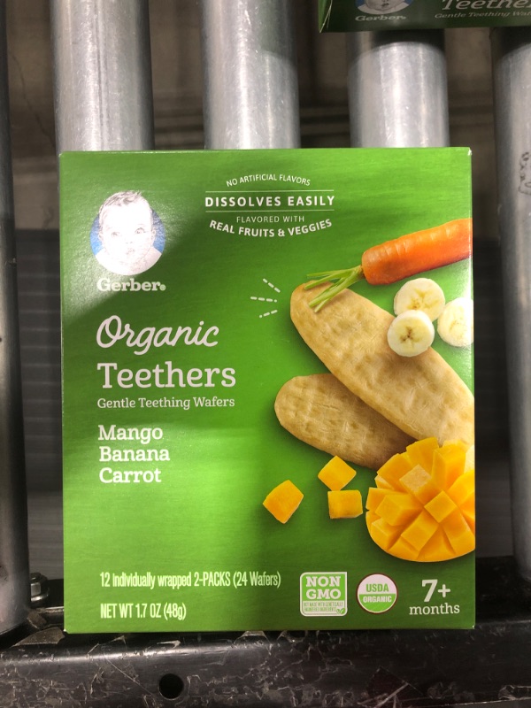 Photo 3 of Gerber Snacks for Baby Teethers, Organic Gentle Teething Wafers, Mango Banana Carrot, 1.7 Ounce, 12 Count Box
2 PACK EXPIRES SEPT 28 2022