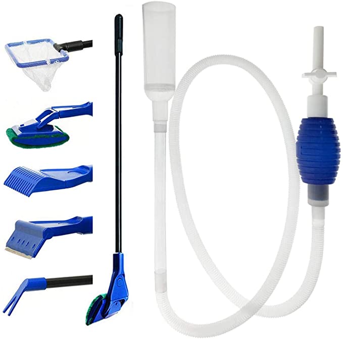 Photo 1 of aquarium Fish Tank Cleaning Kit Tools Algae Scrapers Set 5 in 1 & Fish Tank Gravel Cleaner - Siphon Vacuum for Water Changing and Sand Cleaner (Cleaner Set)