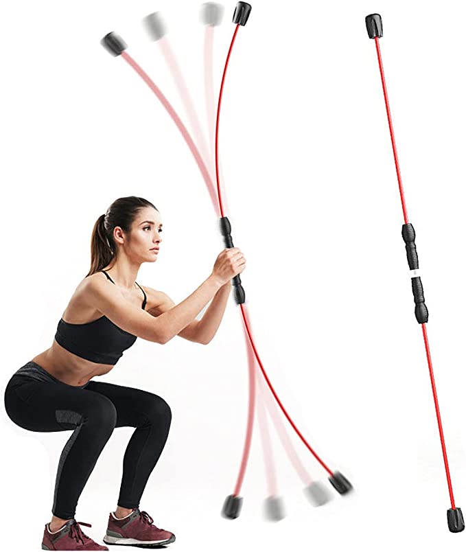 Photo 1 of Elastic Fitness Bar, Multi-Functional Fitness Stretch Bar Muscle Training Stick, Weight Loss Exercise Fat Burning Training Tremor Stick, for Full-Body Training Muscle, Red