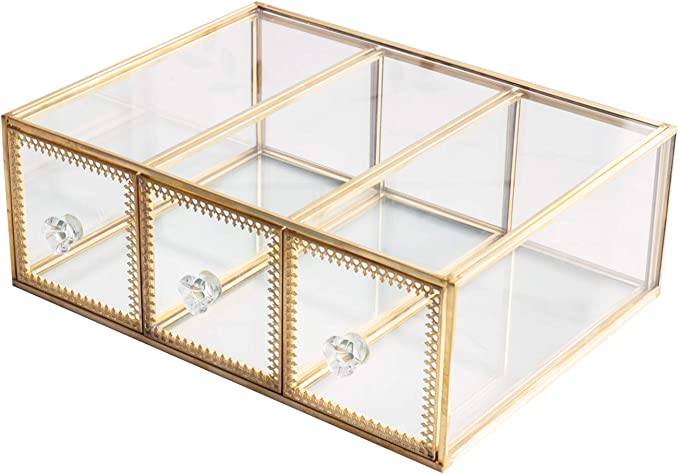 Photo 1 of Antique Beauty Display Jewelry Case Holder Clear Glass 3 Drawers Palette Organizer