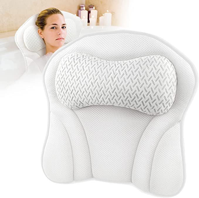 Photo 1 of Bath Pillow for Tub Comfort Bathtub Pillow, Ergonomic Bath Pillows for Tub Neck and Back Support with 6 Suction Cups, Ultra-Soft 4D Air Mesh Design SPA Tub Bath Pillow for Women & Men
