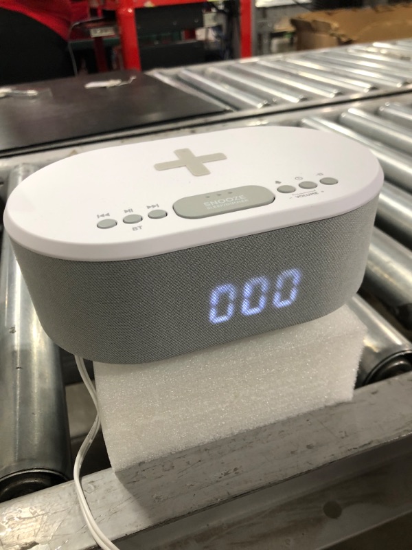 Photo 1 of Bedside Radio Alarm Clock with USB Charger, Bluetooth Speaker, QI Wireless Charging, Dual Alarm Dimmable LED Display (White)
