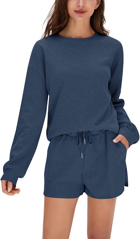 Photo 1 of Kervaky Women's 2 Piece Outfits Waffle Knit Lounge Pajama Set (S)