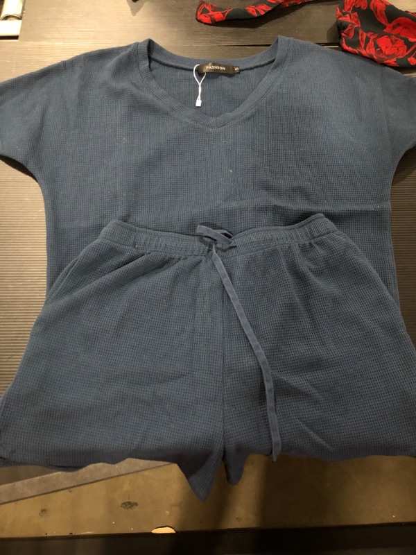 Photo 1 of Kervaky Women's 2 Piece Outfits Waffle Knit Lounge Pajama Set (S)