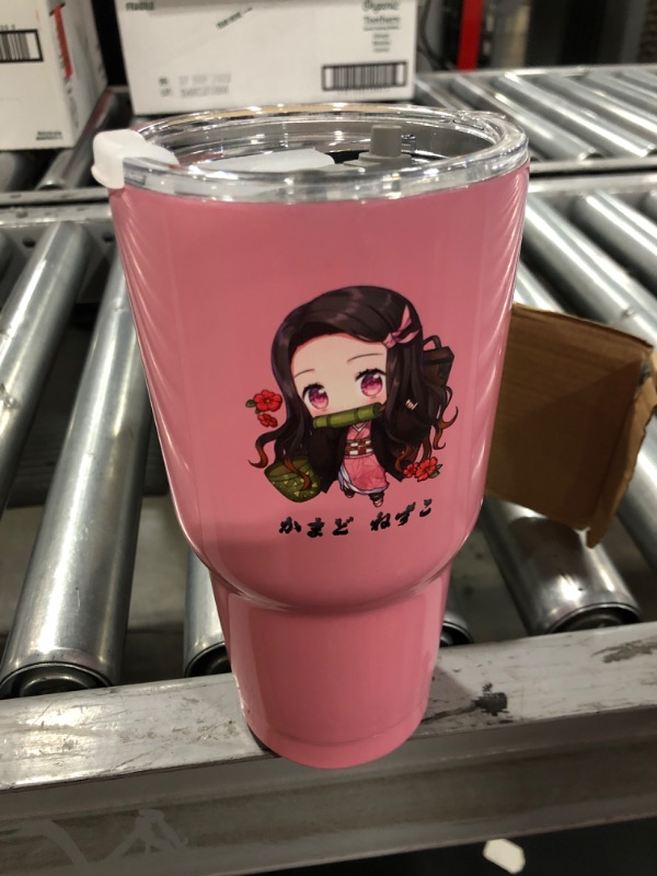 Photo 2 of Demon Slayer Tumbler with Lid, 30 Oz Water Cup Vacuum Insulated 8-12h, Stainless Steel Coffee Mug for Home and Car, Nezuko (Pink)
