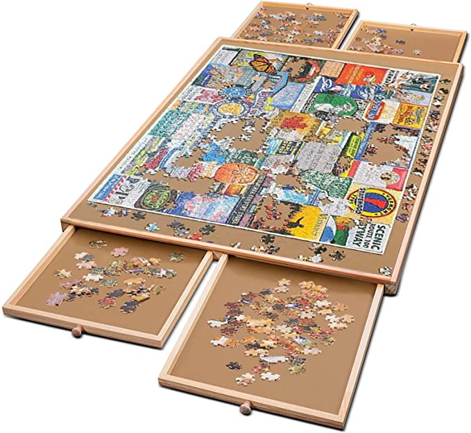Photo 1 of 1500 Piece Puzzle Board, Puzzle Table with 4 Drawers, 34" x 26" Wooden Jigsaw Puzzle Table, Puzzle Boards and Storage for Adults Kids Family Game
