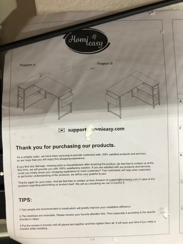 Photo 4 of L Shaped Computer Desk, Homieasy 47 Inch L-Shaped Corner Desk with Reversible Storage Shelves for Home Office Workstation