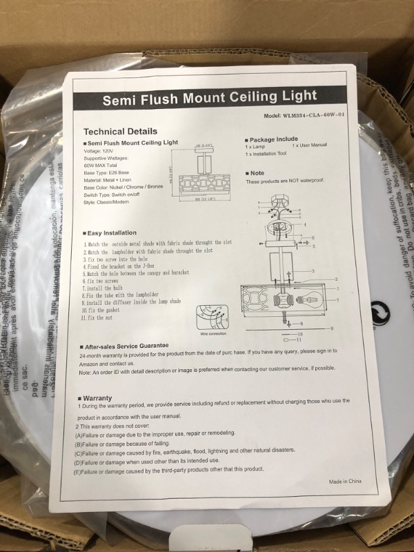 Photo 4 of BWL 3-Light Semi Flush Mount Ceiling Light, 13 Inch Semi Flush Drum Light, Brushed Nickel Flush Mount Ceiling Light, Close to Ceiling Light Fixtures for Bedroom, Kitchen, Hallway (Bulbs Not Include)
