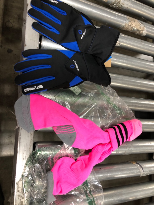 Photo 2 of INBIKE Men's Winter Cold Weather Thermal Windproof Gel Bike Gloves L and knee high pink socks 