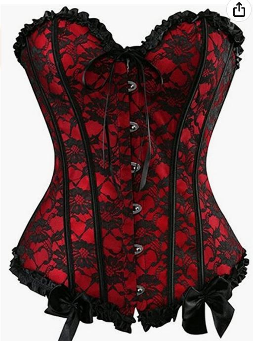 Photo 1 of Womens Floral Black Lace Trim Corset Overbust Waist Cincher Bustier Top 2XL