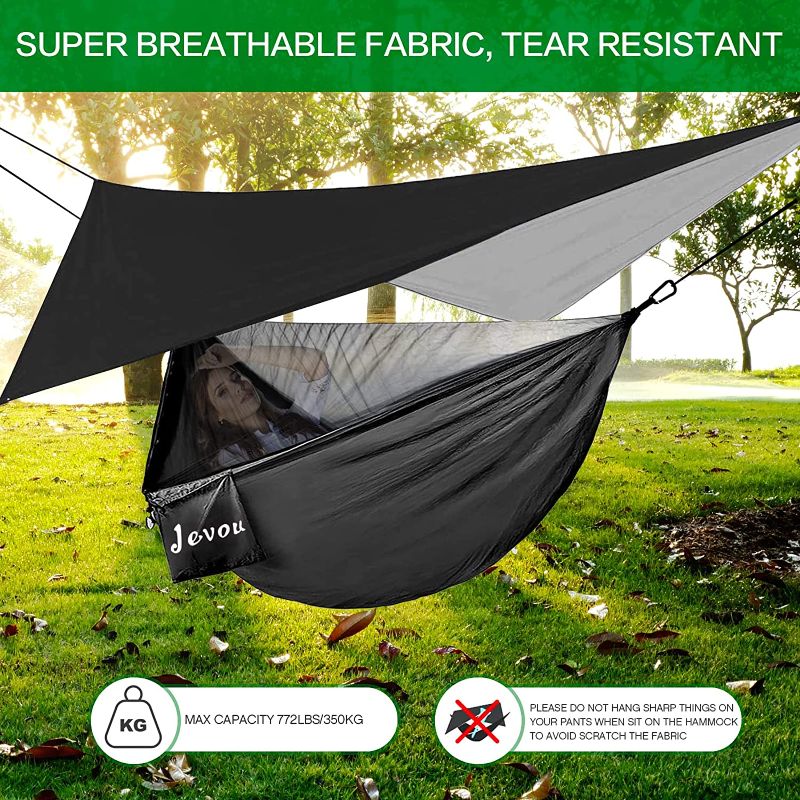 Photo 1 of Camping Hammock with Rainfly Tarp, Hammocks Tent with Mosquito Net for Camping, Single & Double Portable Nylon Backpacking Hammock Bundle Kit for Outdoor, Indoor, Beach, Backyard, Patio
