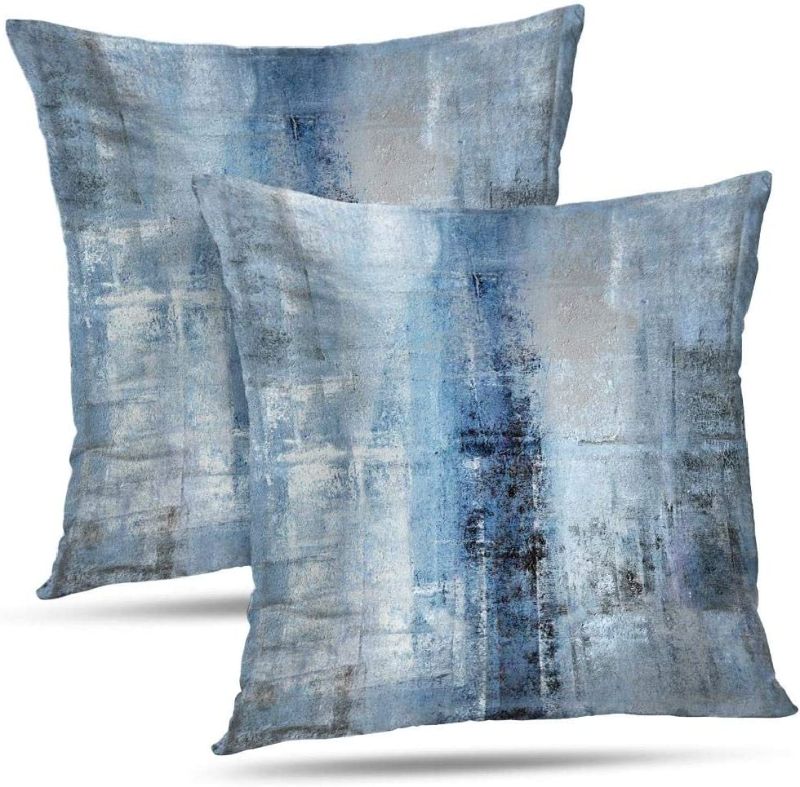 Photo 1 of Alricc Blue and Grey Abstract Art Artwork Pillow Cover, Gallery Modern Decorative Throw Pillows Cushion Cover for Bedroom Sofa Living Room 24 x 24 Inch Set of 2
