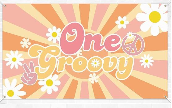 Photo 1 of A1diee One Groovy Backdrop Banner Retro Hippie Boho Girl Party Decorations 1st Birthday Party Supplies Daisy Flower One Year Old Birthday Photography Background for Baby Shower Photo Prop Wall Decor
