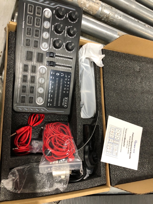 Photo 2 of Podcast Equipment Bundle, DJ Mixer Sound Mixer ALL-IN-ONE with 3.5mm Microphone ,Voice Changer/Audio Interface/Audio Mixer for Live Streaming/Gaming/Recording/Singing/PC/Smartphone
