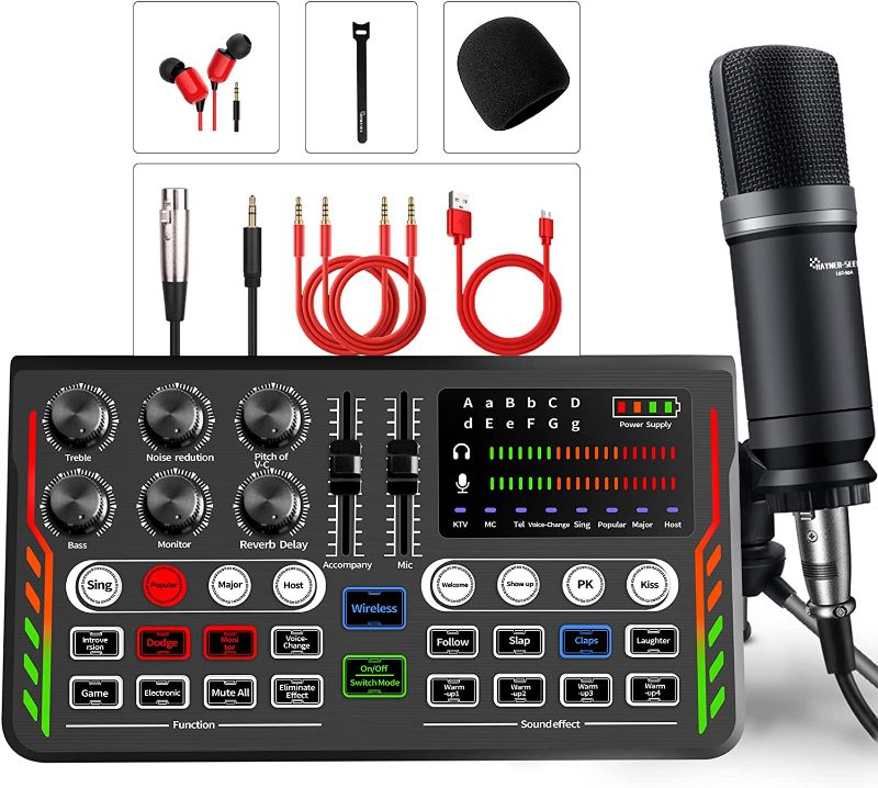 Photo 1 of Podcast Equipment Bundle, DJ Mixer Sound Mixer ALL-IN-ONE with 3.5mm Microphone ,Voice Changer/Audio Interface/Audio Mixer for Live Streaming/Gaming/Recording/Singing/PC/Smartphone
