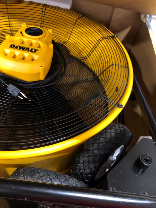 Photo 6 of Parts only-----DEWALT Drum Fan High-Velocity Industrial, Drum, Floor, Barn, Warehouse Fan, Heavy Duty Air Mover with Adjustable Tilt & Large Wheel, 24", Yellow DXF2490 use for parts