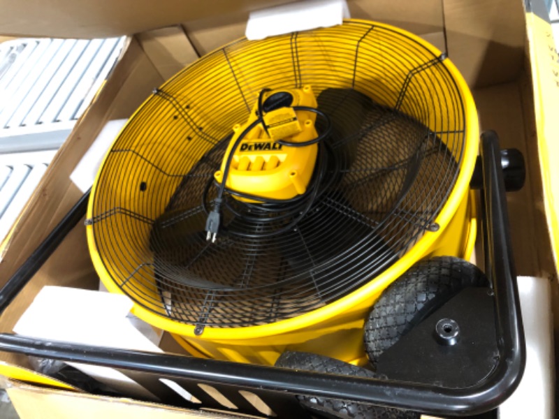 Photo 5 of Parts only-----DEWALT Drum Fan High-Velocity Industrial, Drum, Floor, Barn, Warehouse Fan, Heavy Duty Air Mover with Adjustable Tilt & Large Wheel, 24", Yellow DXF2490 use for parts