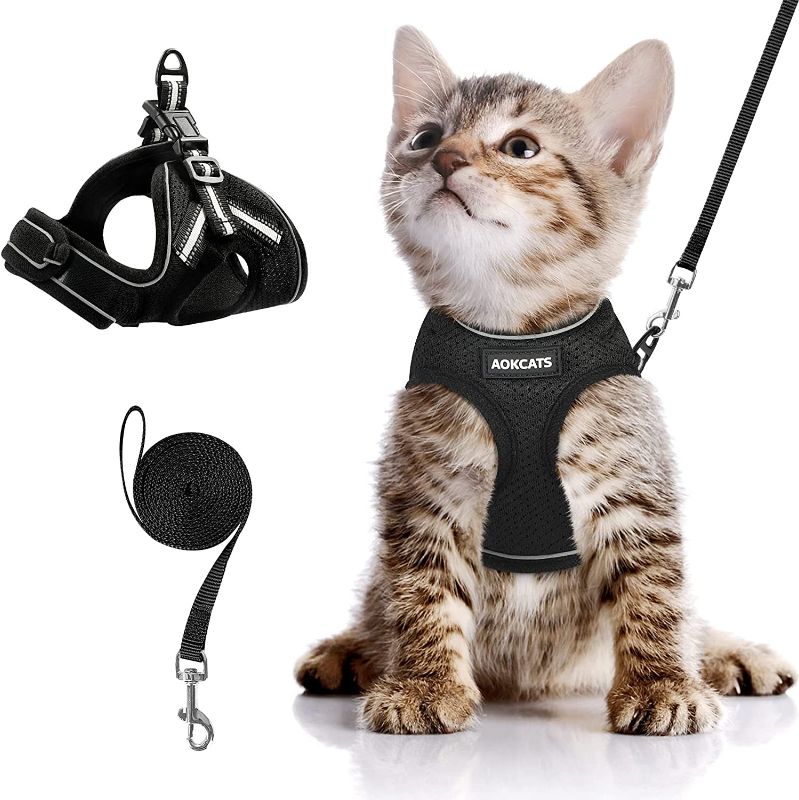 Photo 1 of AOKCATS Cat Harness and Leash Set, Escape Proof Soft Adjustable Kitten Vest Harnesses for Walking with Reflective Strips Breathable Mesh Kitty Jacket for Small Cats, Comfort Fit Easy Control
