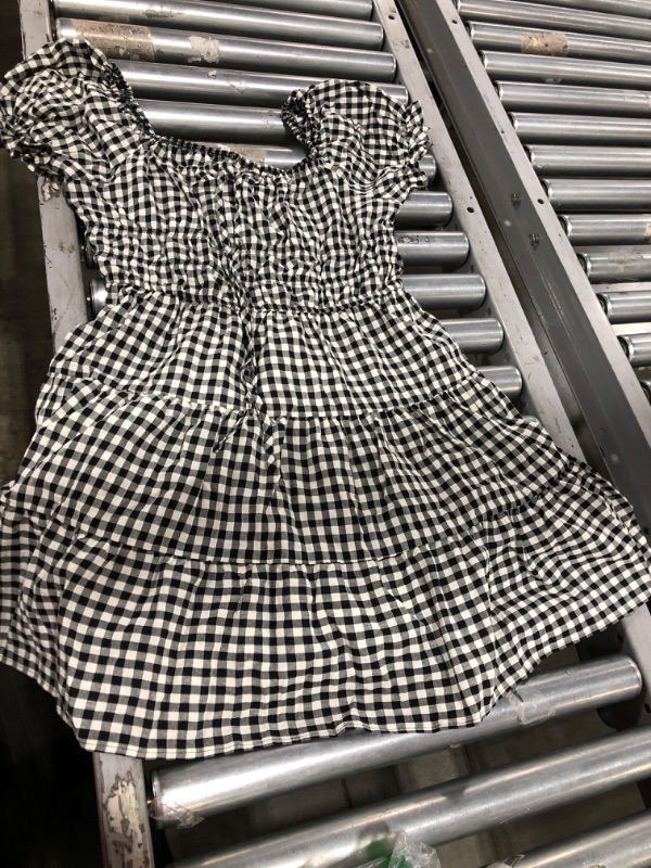 Photo 2 of SHEIN Plus Puff Sleeve Tie Front Ruffle Hem Gingham Dress XL