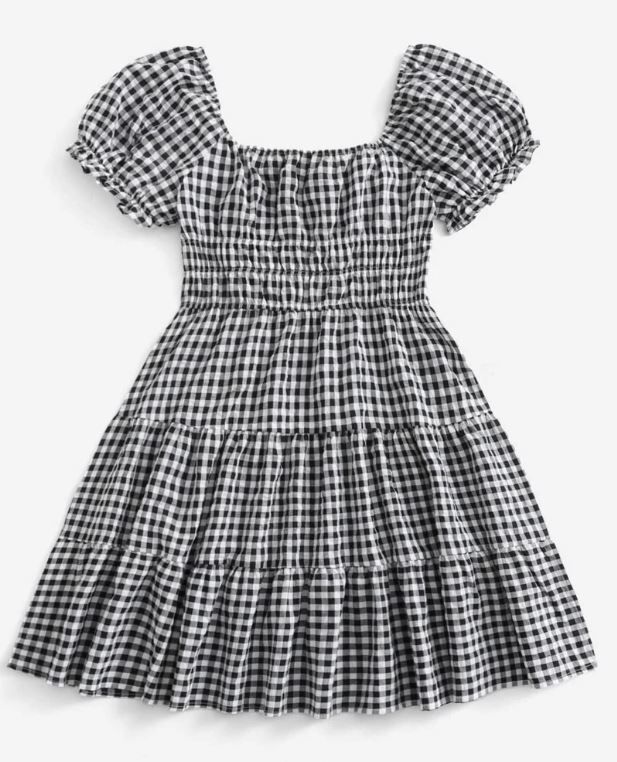 Photo 1 of SHEIN Plus Puff Sleeve Tie Front Ruffle Hem Gingham Dress XL