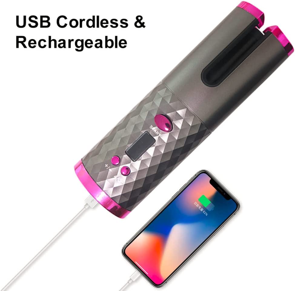 Photo 1 of Cordless USB Rechargeable Adjustable Temperatures Anti-Tangle Wave Hair Curler Wand with Timer High Heat Fast Heating Salon Auto Rotating Ceramic Hair Curling for Hair Styling Anytime Anywhere
