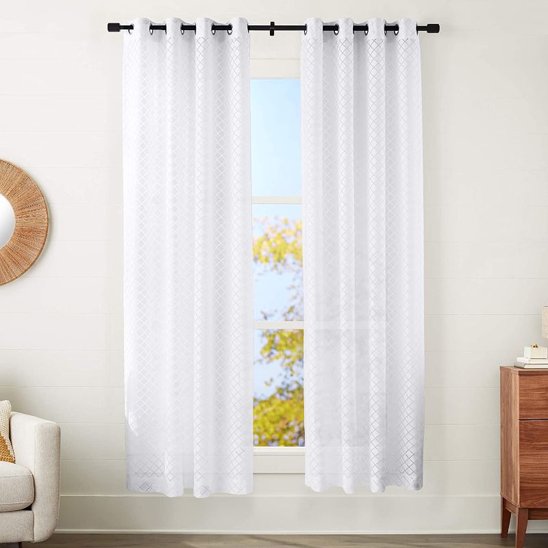 Photo 1 of Amazon Basics Sheer Window Panel Pair with Grommets - 50" x 95", Diamond Burnout White
